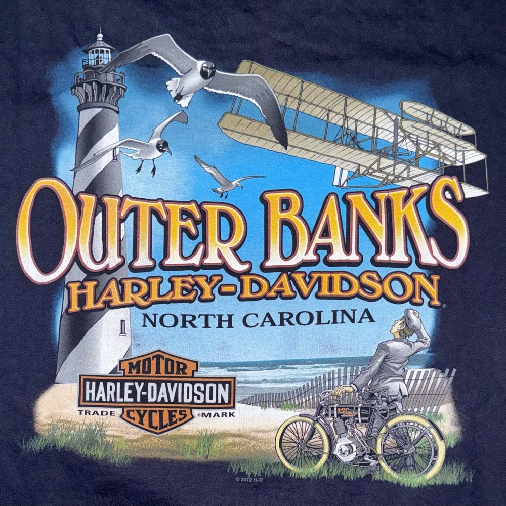 Harley Davidson Outer Banks NC Lighthouse Long Sleeve Shirt Navy Blue 3XL 2012